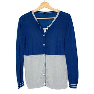 Lasserre Blue and Gray Color Block Button Up Cardigan Size Medium Made in Spain